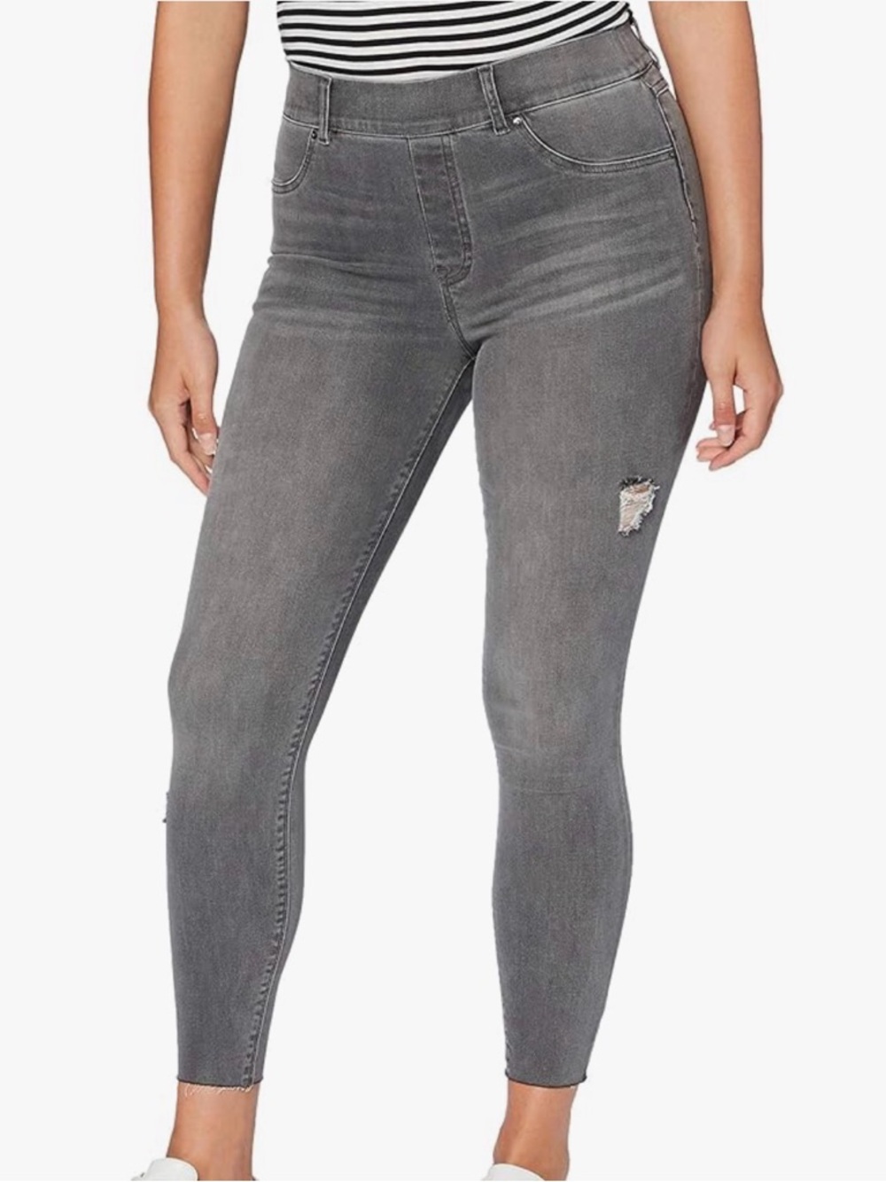 SPANX Grey High-Rise Skinny Jeans with Distressed Detail
